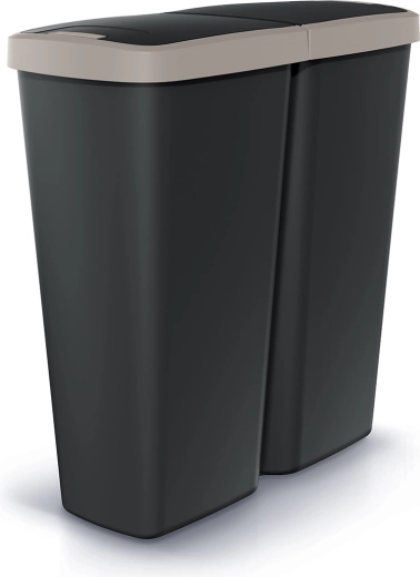 Prosperplast Compacta Q Duo šiukšliadėžė 50 l – juoda su šviesiai pilku dangčiu