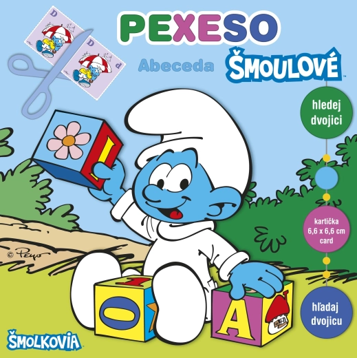 Pexesas sąsiuvinyje Smurfų abėcėlė su maxi kortelėmis