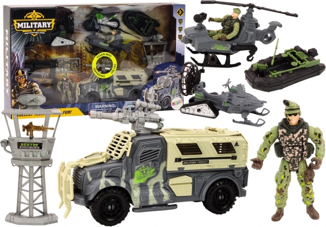 Karinis rinkinys su kovine transporto priemone ir sraigtasparniu