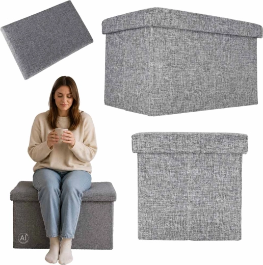 Foldable storage ottoman for seating, gray 50 × 31 × 31 cm