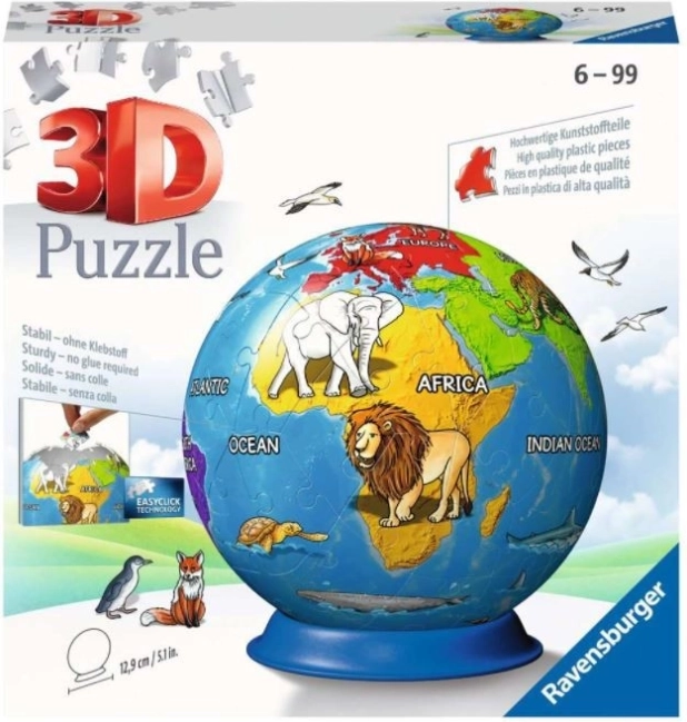 Ravensburger 3D dėlionė – vaikiškas gaublys, 72 detalės