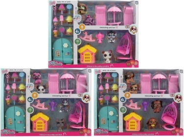 Gyvūnėlių rinkinys su namelyje ir priedais