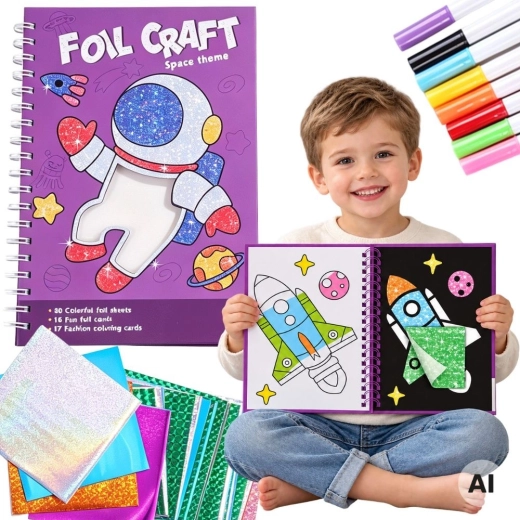 Woopie creative set with foil sheets and coloring pages, space theme, 121 pieces