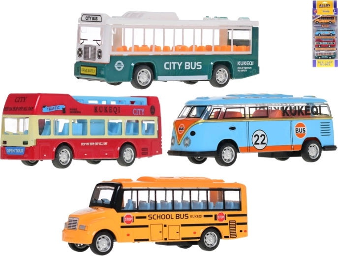 Metalinių autobusų rinkinys su atbuline eiga 10 cm – 4 vnt.