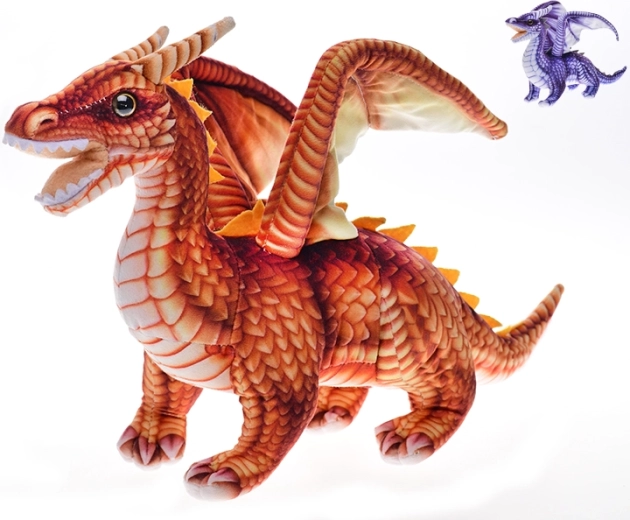 Pliušinis drakonas 42 cm – stovintis, oranžinis arba violetinis