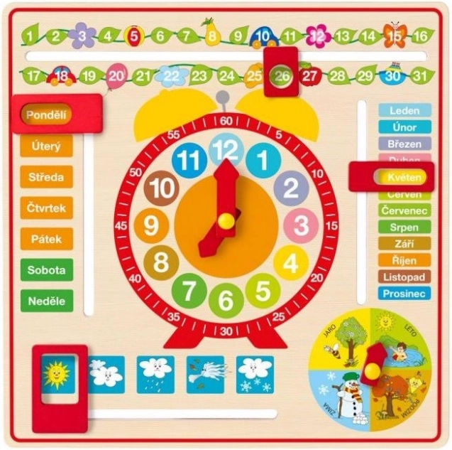 Woody multi-purpose wall calendar with clock