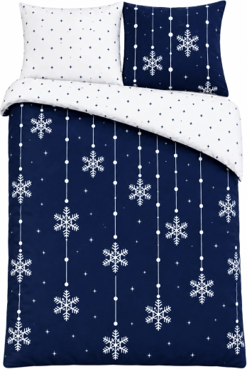 Flannel bedding with snowflakes, dark blue and white, 140 × 200 cm