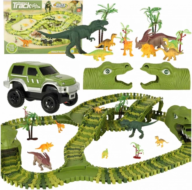 Lenktynių trasa su dinozaurais ir automobiliais, 240 dalių