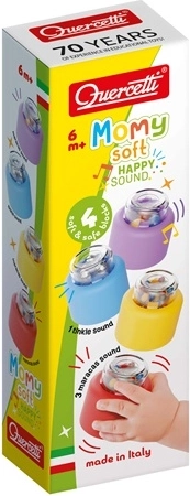 Quercetti Momy Soft Happy Sound minkšti garsą skleidžiantys kubeliai – 4 vnt.