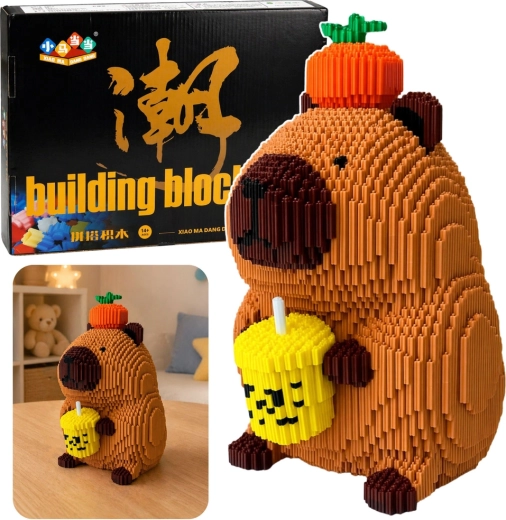 Konstrukcinės mikro kaladėlės kapibara su kokteiliu (obuolių) – 3D figūrėlė 25 cm, 3900 detalių