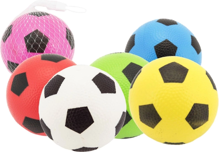 Guminis futbolo kamuoliukas 12 cm tinklelyje – spalvų miksas