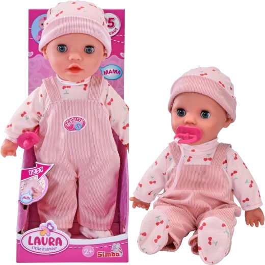 Interactive Laura Doll, Sweet Babbling Baby with Sounds and Pacifier, 30 cm