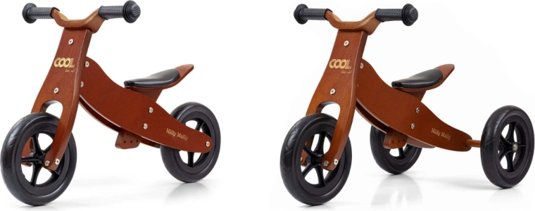 Children's Wooden 2-in-1 Balance Bike Milly Mally Look Cool Dark Natural