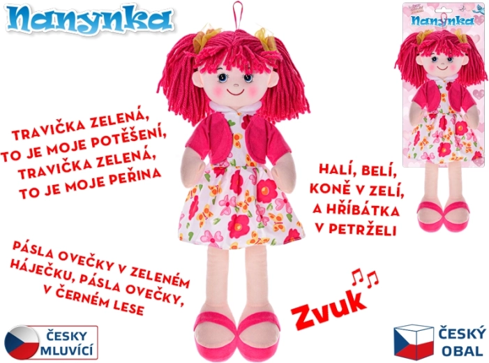 Interaktyvi medžiaginė lėlė Nanynka 50 cm, dainuoja ir kalba čekiškai
