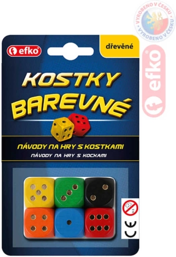 EFKO medinės spalvotos žaidimų kauliukai (6 vnt.)
