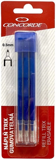 Užpildai trinamajam riedančiajam rašikliui CONCORDE TRIX 0,5 mm, mėlyni, 3 vnt.