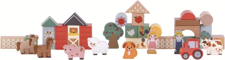2Kids Toys Wooden Blocks Life on the Farm, 36 Pieces