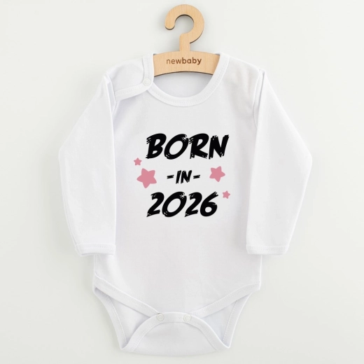 New Baby baby bodysuit with print born in 2026 pink, long sleeve, size 68