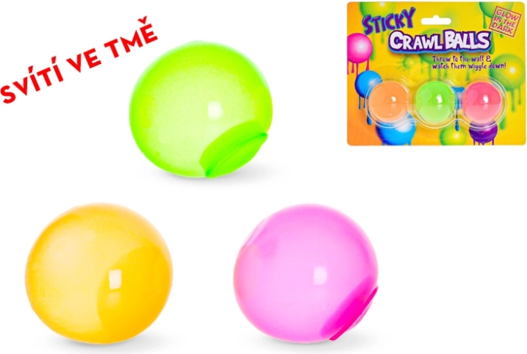 Lipnūs tamsoje šviečiantys antistresiniai kamuoliukai 4 cm, rinkinys 3 vnt.