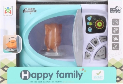 Vaikiška mikrobangų krosnelė su besisukančiu padėklu, maitinama baterijomis