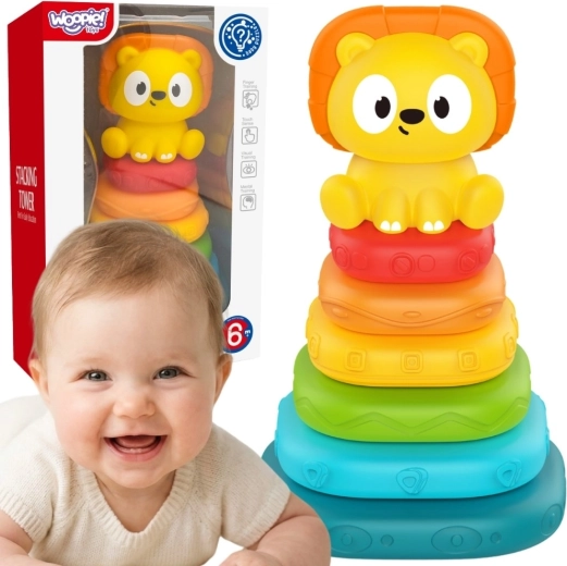 Woopie Baby sensorinė piramidė – sudedamas bokštelis su liūčiuku (nuo 6 mėn.)