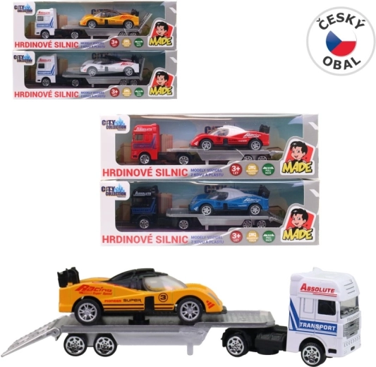 Car carrier with racing car 18 cm