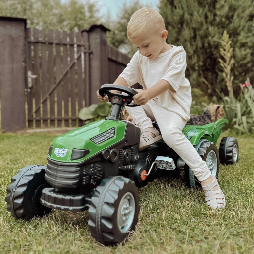 Woopie minamas traktorius Farmer GoTrac Maxi su priekaba ir tylais ratais