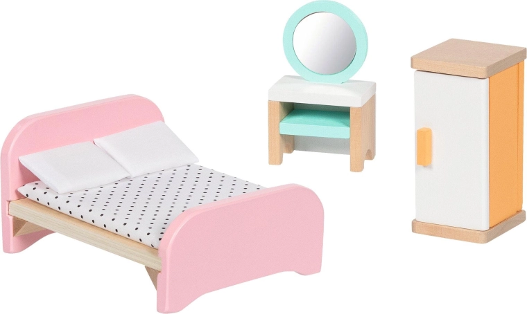 Wooden Copenhagen bedroom furniture for dollhouse - 6 pieces
