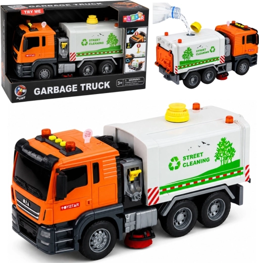 Vaikiška gatvių šlavimo cisterna „Garbage Truck“ su vandens purškimu, šviesomis ir garsais
