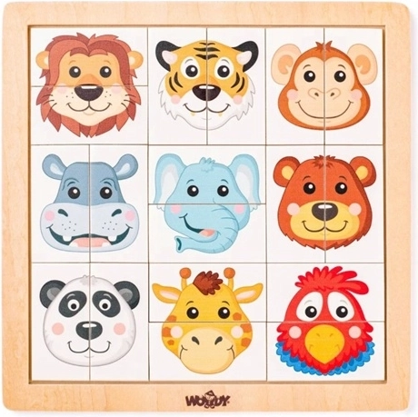 Woody wooden puzzle with exotic animal heads, 18 pieces