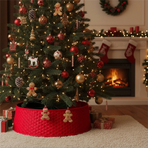 Red plastic Christmas tree stand cover 65 × 23 cm