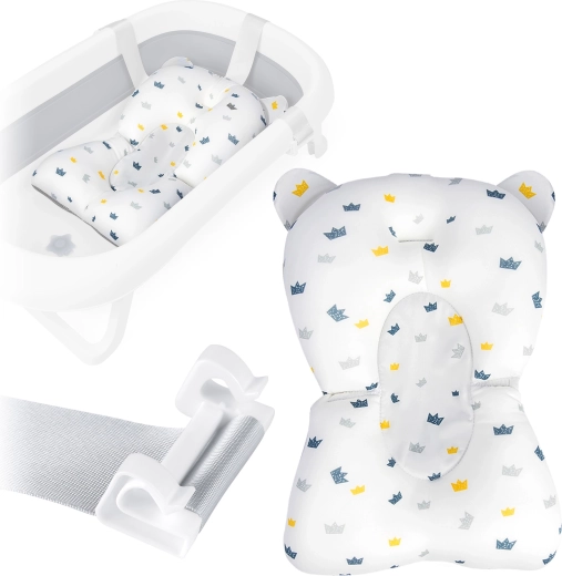 Pagalvėlė kūdikių vonelėms RICOKIDS – greitai džiūstanti ergonominė įdėklė, balta–mėlyna