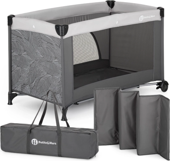 Petite&Mars Nyja travel cot urban jungle charcoal