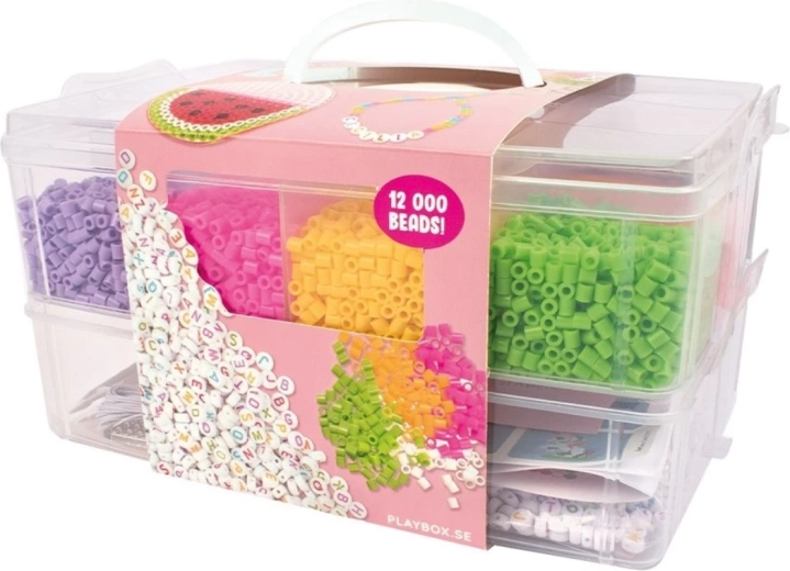 PLAYBOX lyginami karoliukai plastikiniame lagamine su lentelėmis ir šablonais, 12 000 vnt.