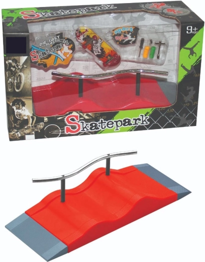 Fingerboard skateparko rinkinys su rampa, turėklu ir priedais