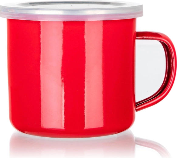 Emaliuotas puodelis su dangteliu 0,5 l raudonas