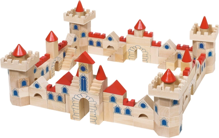 Medinė statybinė kaladėlių pilis (145 dalių)