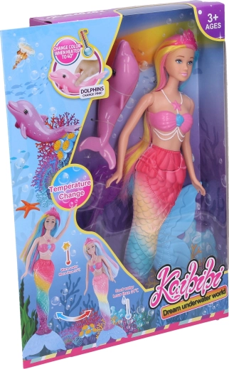 Spalvą keičianti undinė lėlė su delfinu, 35 cm