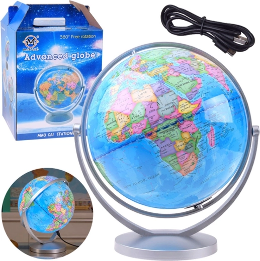 Illuminated Rotating Globe with Lamp, 25 cm
