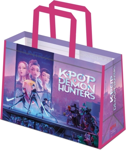 Ekologiškas krepšys K-pop Demon Hunters su rožinėmis rankenomis
