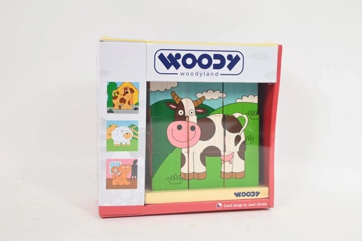 WOODY Wooden Threading Cube with Animals, 9 Cubes