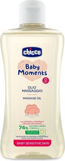 Chicco masažinis aliejus pieninei šašui su medvilne ir vitaminu E, Baby Moments Sensitive 200 ml