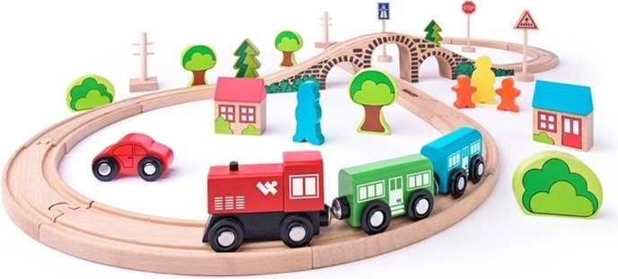 Wooden Eight-Shaped Train Set with Bridge