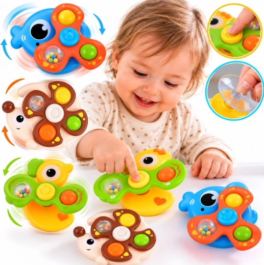 Pop It Sensory Spinner Set with Animal Suction Cups - 3 pcs