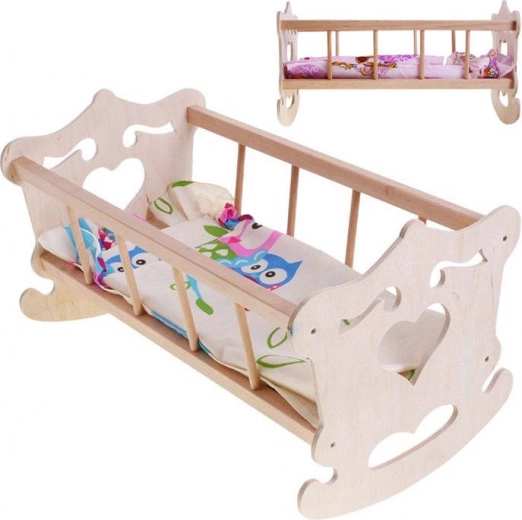 Medinė lėlės lopšelis su patalyne, 50 cm