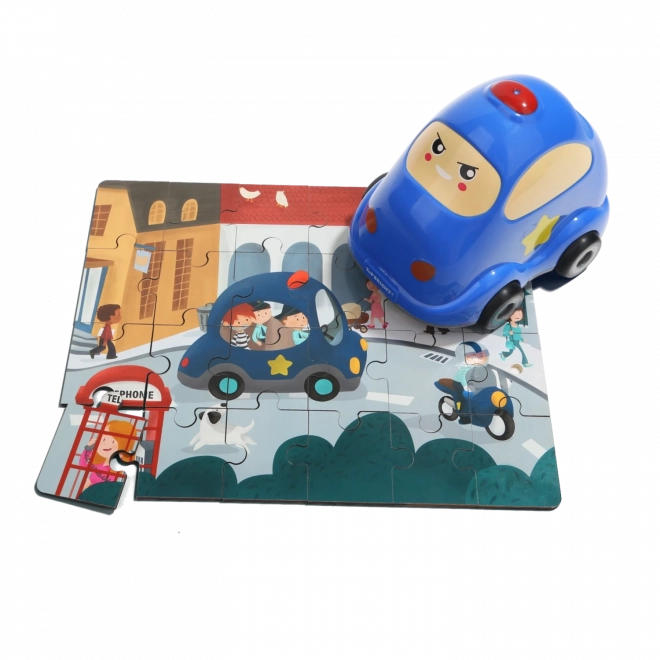 TOP BRIGHT wooden puzzle with toy car – police car, 24 pieces