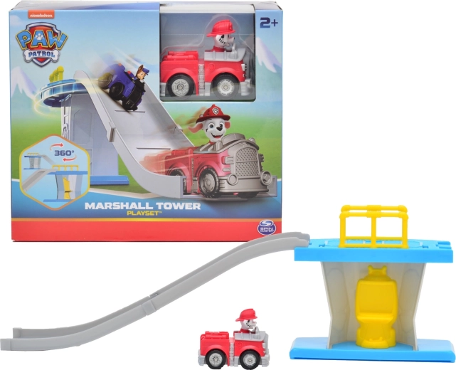Paw Patrol mini bokštas su nusileidimo trasa ir gaisriniu automobiliu Marshall