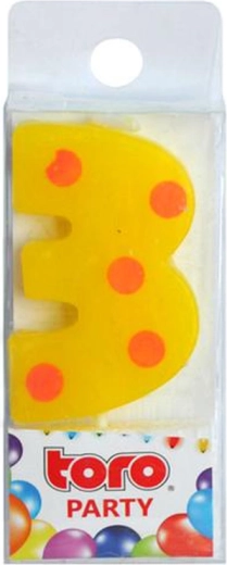 Tortinė žvakutė skaičius 3 TORO, įsmeigiama, 4,5 cm