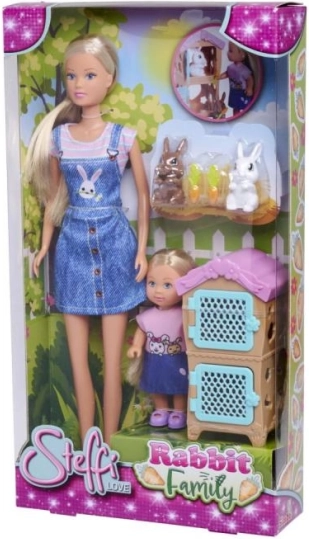 Lėlė Steffi ir Evička su triušių šeima