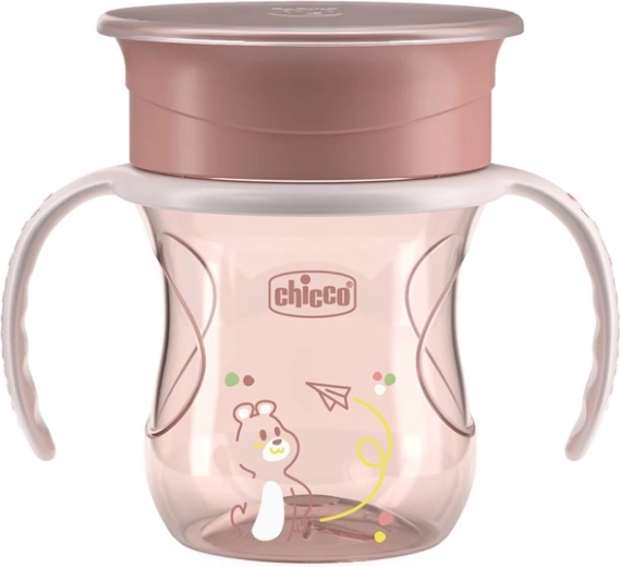 Chicco 360 Perfect X puodelis su rankenėlėmis, rožinis 200 ml, 12 mėn.+
